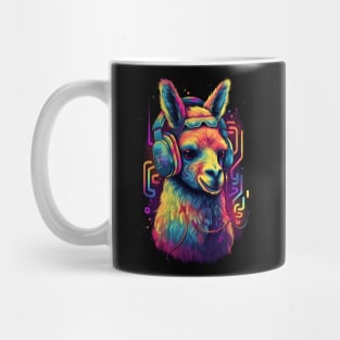 Llama Rocking Out with Multihued Soundwaves Mug